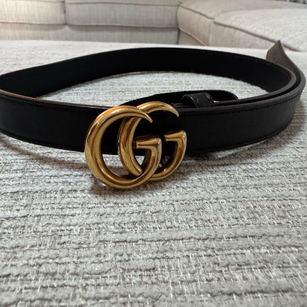 Gucci marmont Leather Belt with Gold GG Buckle